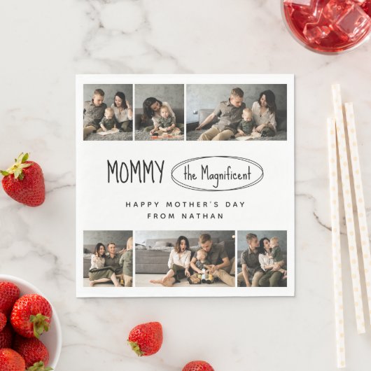 可愛いパーソナライズされた母の日の家族写真 スタンダードランチョンナプキン (インサイチュ)