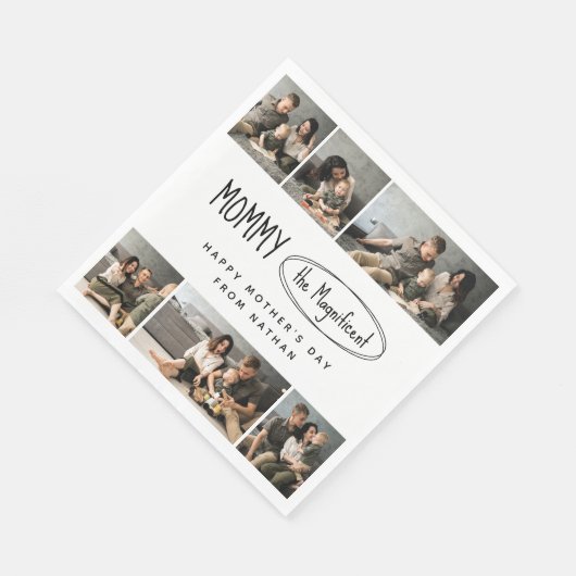 可愛いパーソナライズされた母の日の家族写真 スタンダードランチョンナプキン (角)