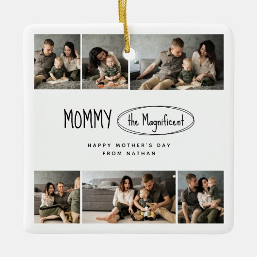 可愛いパーソナライズされた母の日の家族写真 セラミックオーナメント (正面)
