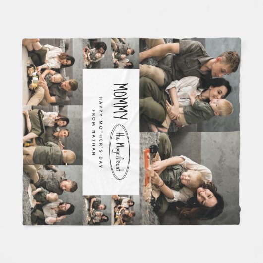 可愛いパーソナライズされた母の日の家族写真 フリースブランケット (正面(横))