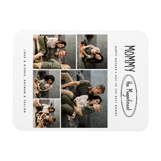 可愛いパーソナライズされた母の日の家族写真 マグネット (横)