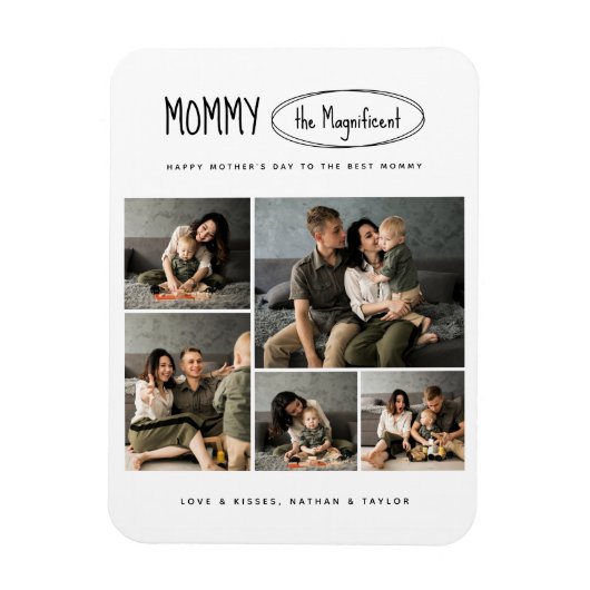 可愛いパーソナライズされた母の日の家族写真 マグネット (縦)
