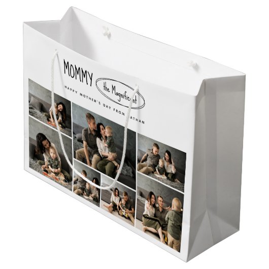 可愛いパーソナライズされた母の日の家族写真 ラージペーパーバッグ (正面アングル)