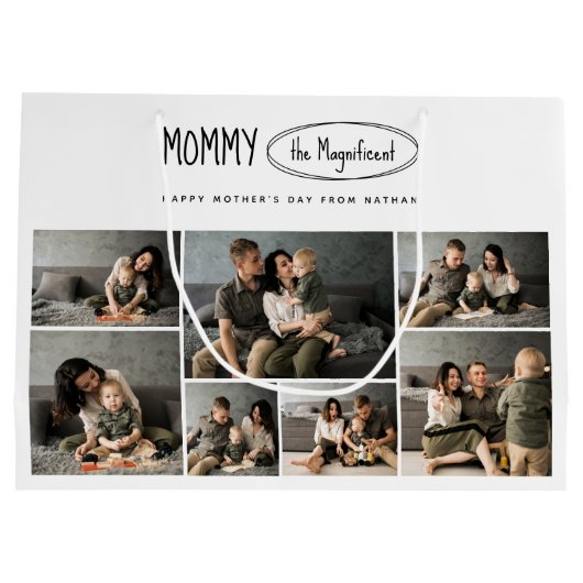 可愛いパーソナライズされた母の日の家族写真 ラージペーパーバッグ (裏面)