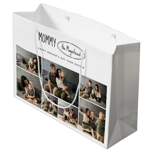 可愛いパーソナライズされた母の日の家族写真 ラージペーパーバッグ (裏面アングル)