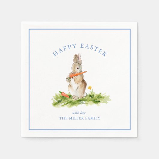 可愛いパーソナライズされた水の色イースターバニー スタンダードカクテルナプキン (正面)