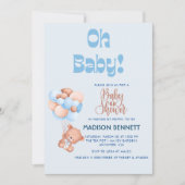 可愛いパーソナライズされた水の色テディベア男の子シャワー 招待状 (正面)