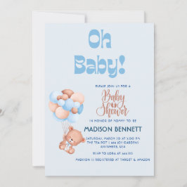 可愛いパーソナライズされた水の色テディベア男の子シャワー 招待状