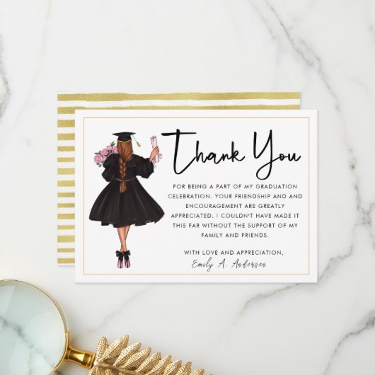 可愛いパーソナライズされた水モダン色ガール卒業 サンキューカード (正面/裏面インサイチュ)