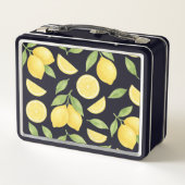 可愛いパーソナライズされた水彩レモンパターン メタルランチボックス (裏面)