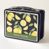 可愛いパーソナライズされた水彩レモンパターン メタルランチボックス (正面)