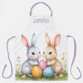 可愛いパーソナライズされた水彩復活祭のバンニ エプロン (正面)