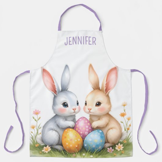 可愛いパーソナライズされた水彩復活祭のバンニ エプロン (正面)