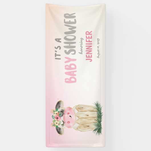 可愛いパーソナライズされた牛ピンクの金ゴールド赤ちゃんシャワー 横断幕 (縦)
