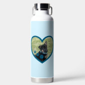 可愛いパーソナライズされた犬歩くバディハート写真 ウォーターボトル (正面)