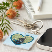 可愛いパーソナライズされた犬歩くバディハート写真 キーホルダー (正面右)