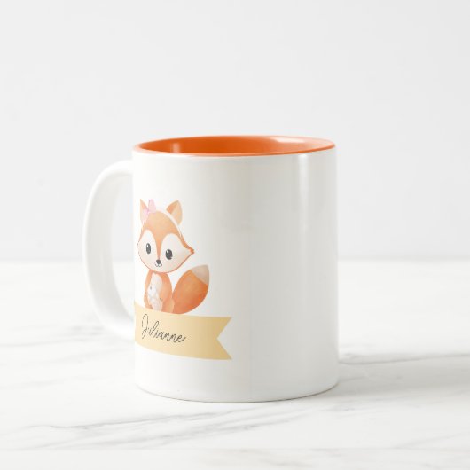 可愛いパーソナライズされた狐 ツートーンマグカップ (正面左)