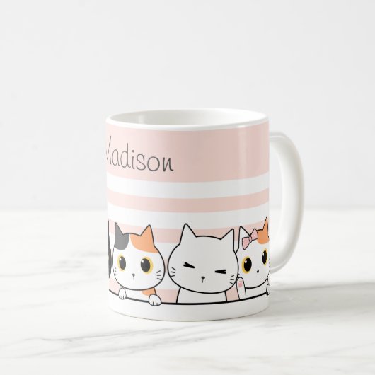 可愛いパーソナライズされた猫 コーヒーマグカップ (正面右)