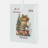 可愛いパーソナライズされた第1回クリスマスハイランド牛 ガラスオーナメント (正面左)