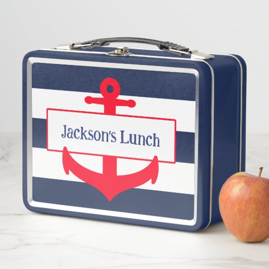 可愛いパーソナライズされた航海のいかりスクールの子供の名前 メタルランチボックス (インサイチュ)