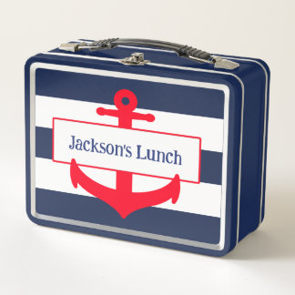可愛いパーソナライズされた航海のいかりスクールの子供の名前 メタルランチボックス