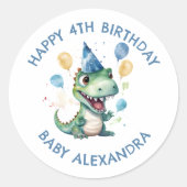 可愛いパーソナライズされた誕生日の恐竜 ラウンドシール (正面)