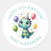 可愛いパーソナライズされた誕生日の恐竜 ラウンドシール (正面)