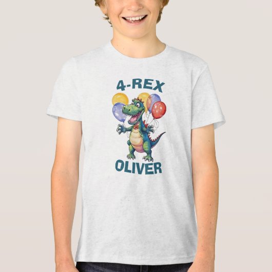可愛いパーソナライズされた誕生日の恐竜Tシャツ トライブレンドTシャツ (正面)