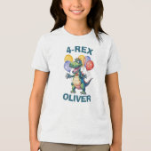 可愛いパーソナライズされた誕生日の恐竜Tシャツ トライブレンドTシャツ (正面)