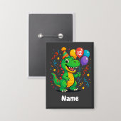 可愛いパーソナライズされた誕生日ディノキッズ 缶バッジ (正面/裏面)