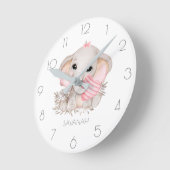 可愛いパーソナライズされた象の少女 ラウンド壁時計 (傾斜)