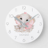 可愛いパーソナライズされた象の少女 ラウンド壁時計 (正面)