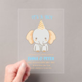 可愛いパーソナライズされた象の赤ちゃんシャワー アクリル招待状 (インサイチュ (ポータブル))