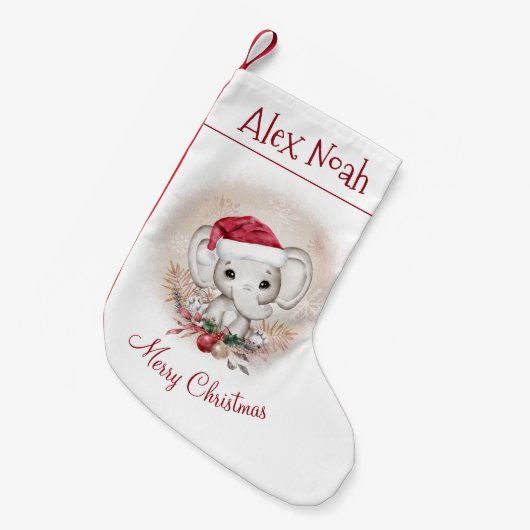 可愛いパーソナライズされた象クリスマスストッキング スモールクリスマスストッキング (正面 (吊り時))