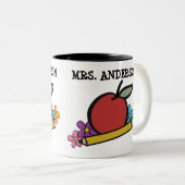 可愛いパーソナライズされた赤いアップルペンシル先生 ツートーンマグカップ (正面右)