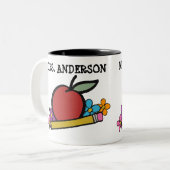 可愛いパーソナライズされた赤いアップルペンシル先生 ツートーンマグカップ (正面左)