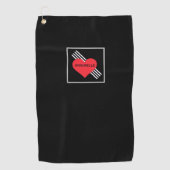 可愛いパーソナライズされた赤いハート名カッコいいシック ゴルフタオル (正面)