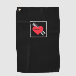 可愛いパーソナライズされた赤いハート名カッコいいシック ゴルフタオル