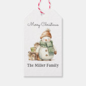 可愛いパーソナライズされた雪だるま&クリスマスプレゼント ギフトタグ (正面)