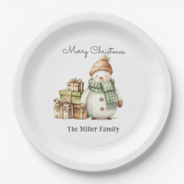 可愛いパーソナライズされた雪だるま&クリスマスプレゼント ペーパープレート