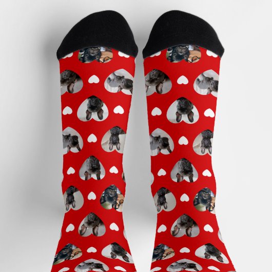 可愛いパーソナライズされた6枚のハート型ペットの写真 ソックス (上部)