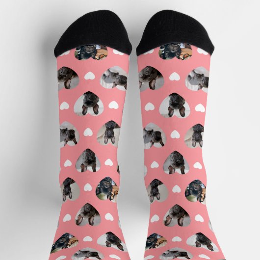 可愛いパーソナライズされた6枚のハート型ペットの写真 ソックス (上部)