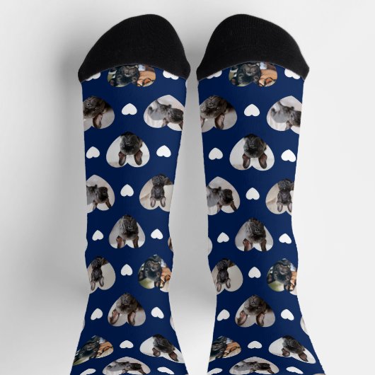 可愛いパーソナライズされた6枚のハート型ペットの写真 ソックス (上部)