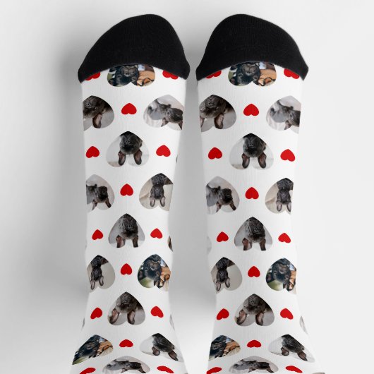 可愛いパーソナライズされた6枚のハート型ペットの写真 ソックス (上部)