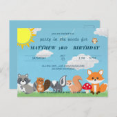 可愛いパーティーの森の動物の子供たち誕生日 ポストカード (正面/裏面)