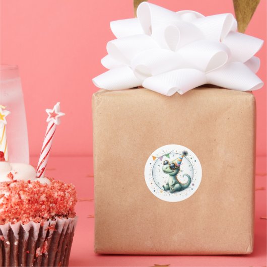 可愛いパーティーハット恐竜誕生日お願いギフト ラウンドシール (パーティー)