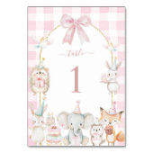 可愛いパーティー動物おもしろいが1歳の誕生日ピンク テーブルナンバー (正面)