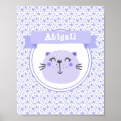 可愛いパープルキャット&薄紫ハートパーソナライズされた- Kids ポスター (正面)