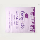 可愛いパープルシック卒業写真ブース背景 タペストリー (正面(横))