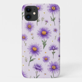 可愛いパープルデイジーのフラワーモチーフスマホケース iPhone 11 ケース